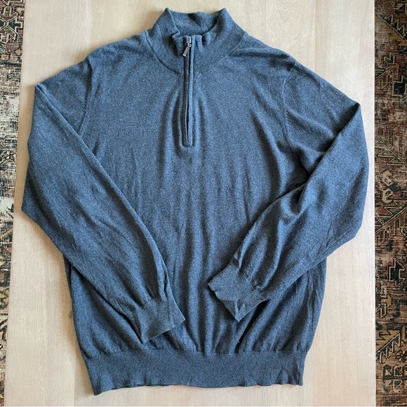 Men's LL Bean Wicked Soft Cotton/Cashmere Sweater, Quarter-Zip Grey - Picture 4 of 10